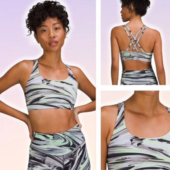LULULEMON Energy Bra Medium Support B–D Cups Size 8 Paint Glide Warp Multi - Picture 1 of 5